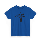 The Illusionist Shirt in Royal, front view, printed with a vintage stage magician illustration