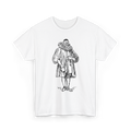 The Scholar Shirt in White, front view, printed with a Renaissance-style engraving of a scholar
