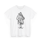 The Scholar Shirt in White, front view, printed with a Renaissance-style engraving of a scholar