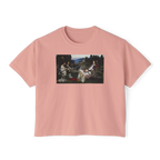 Saint Cecilia Boxy Tee in Peachy, front view, printed with Waterhouse's Saint Cecilia
