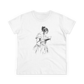The Reader Tee in White, front view, printed with a vintage drawing of a Victorian woman reading
