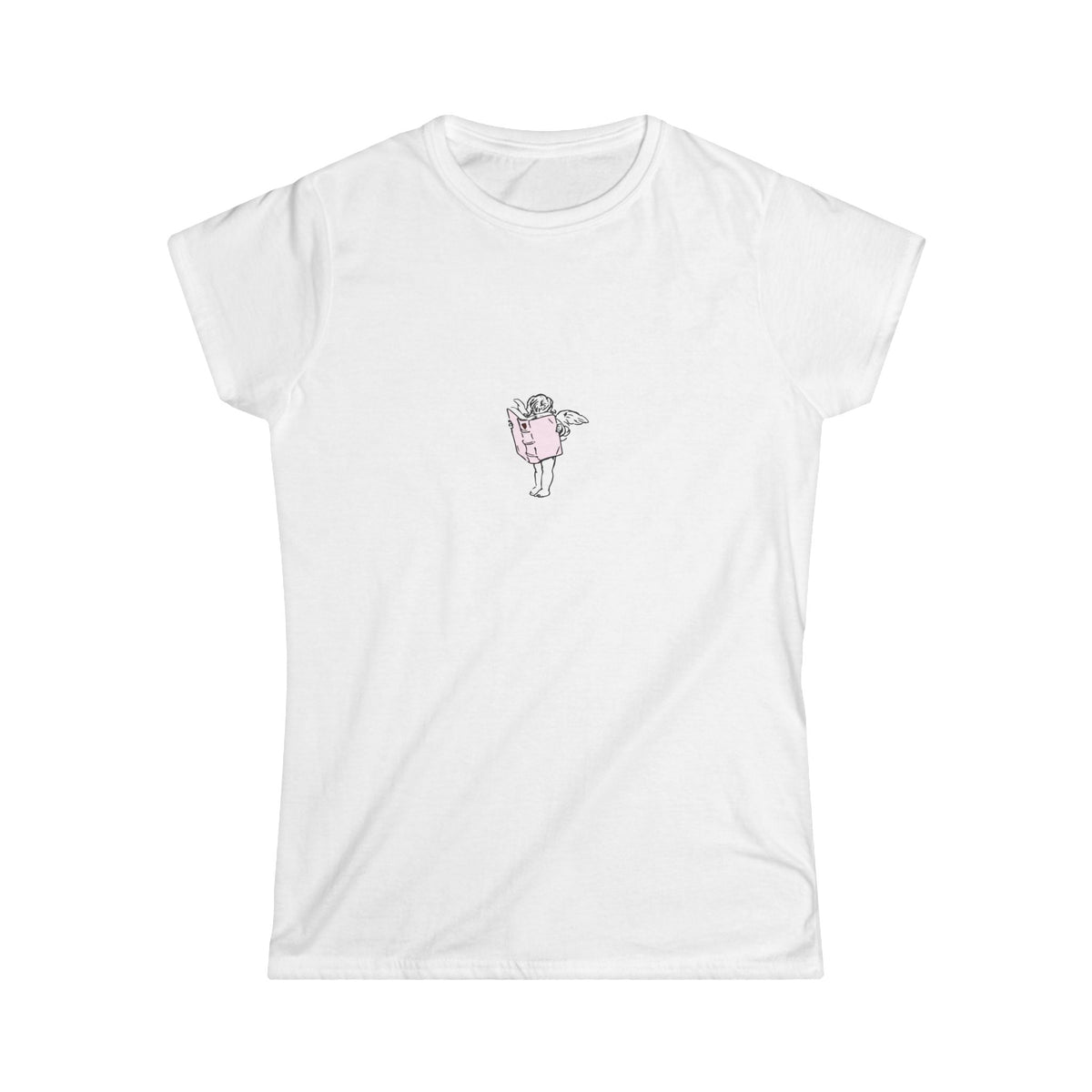 Cupid Tee printed with a vintage illustration of Cupid reading